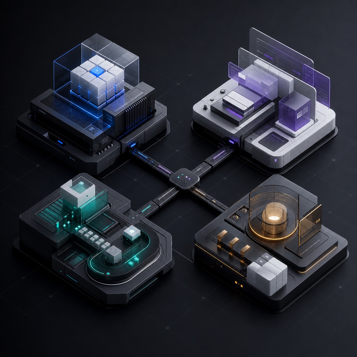Illustrative system of four connected architecture service areas